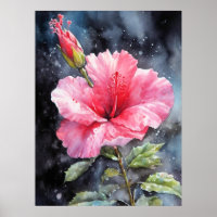 Acuarela Hibiscus Floral Impresión ilustrativa