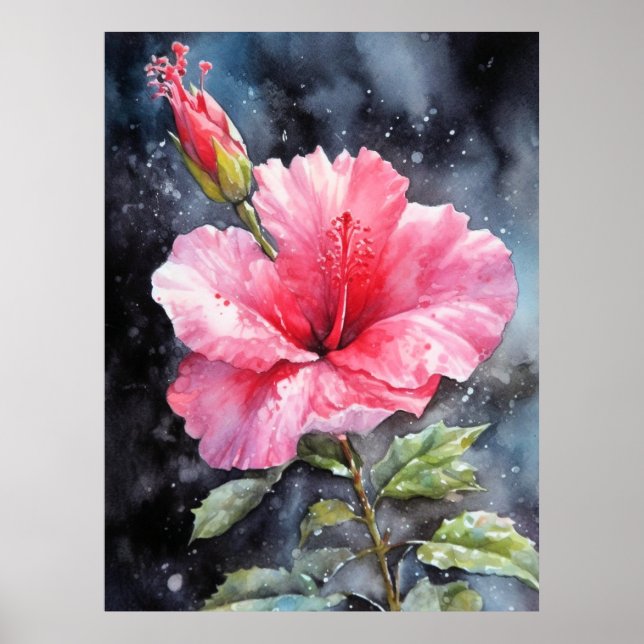 Acuarela Hibiscus Floral Impresión ilustrativa (Frente)