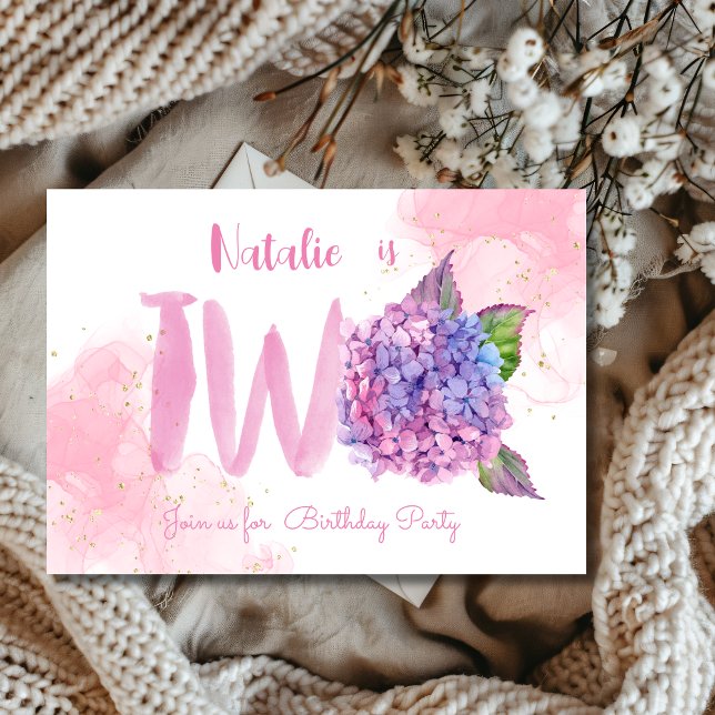 Acuarela hidrangea segunda Invitación de cumpleaño (Subido por el creador)