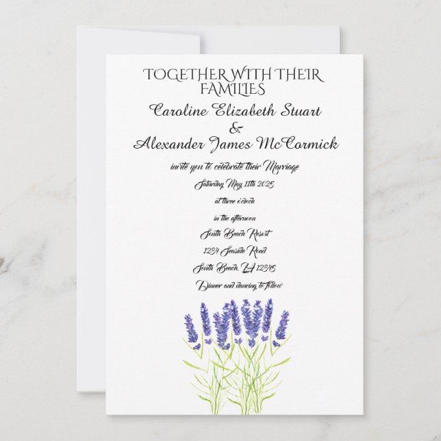 Acuarela Hierbas de Lavanda Invitación Boda Floral (Anverso)