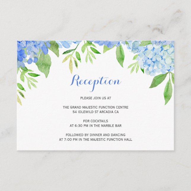Acuarela Hydrangea Blue Floral Wedding Recepcion (Anverso)