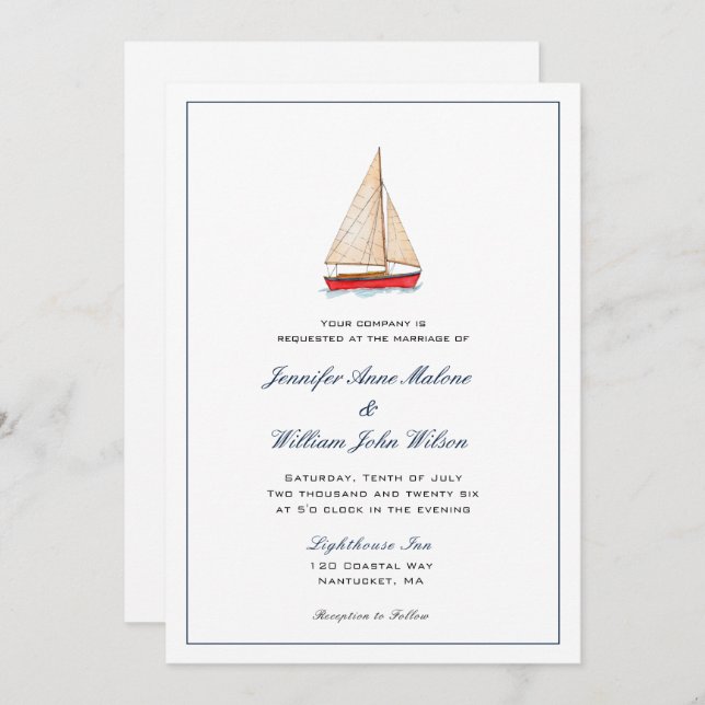 Acuarela Invitación a la boda náutica (Anverso / Reverso)