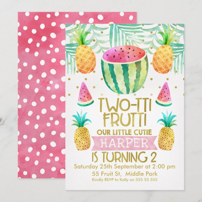 Acuarela Invitación de 2º cumpleaños de Frutti de  (Anverso / Reverso)