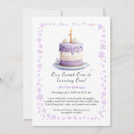 Acuarela Invitación de cumpleaños con lila de past