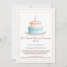 Acuarela Invitación de primer cumpleaños con velas