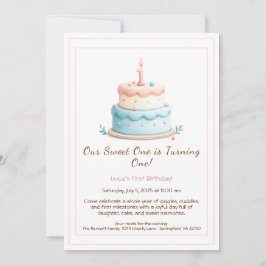 Acuarela Invitación de primer cumpleaños con velas