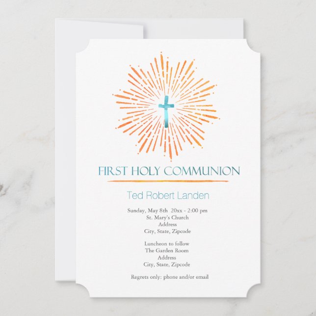 Acuarela | Invitaciones de Boy First Communition (Anverso)