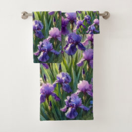 Acuarela Irises Florales Purpura 