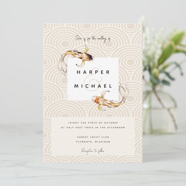 acuarela japonesa invitación a la boda de peces ko (Anverso de pie)