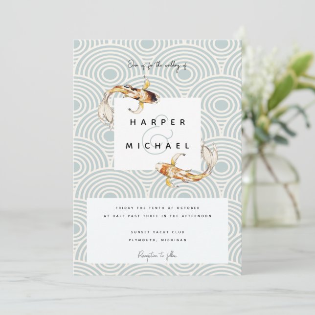 acuarela japonesa invitación a la boda de peces ko (Anverso de pie)