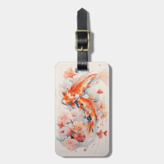 Acuarela Koi Japonés Y Etiqueta De Equipaje Floral