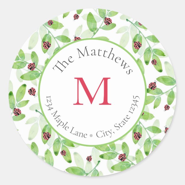 Acuarela Ladybugs & Letras Etiquetas de patrones (Anverso)