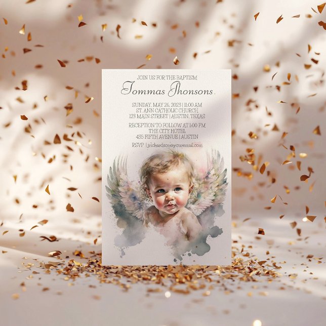 Acuarela lindo Angel Baptismo Invitación (Subido por el creador)