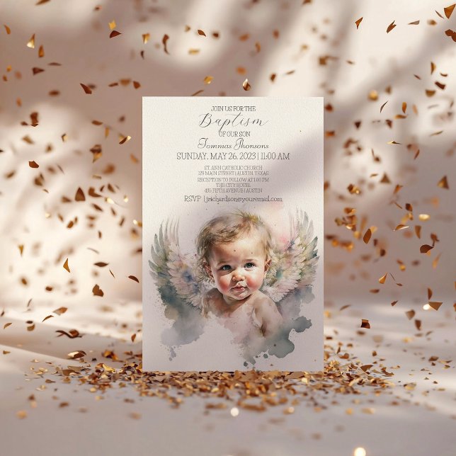 Acuarela lindo Angel Baptismo Invitación (Subido por el creador)