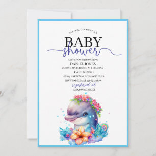 Acuarela lindo delfín ducha bebé Invitación