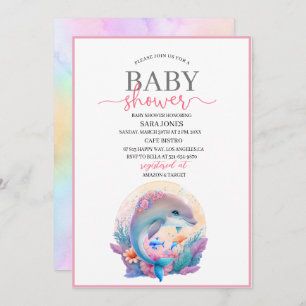 Acuarela lindo delfín ducha bebé Invitación
