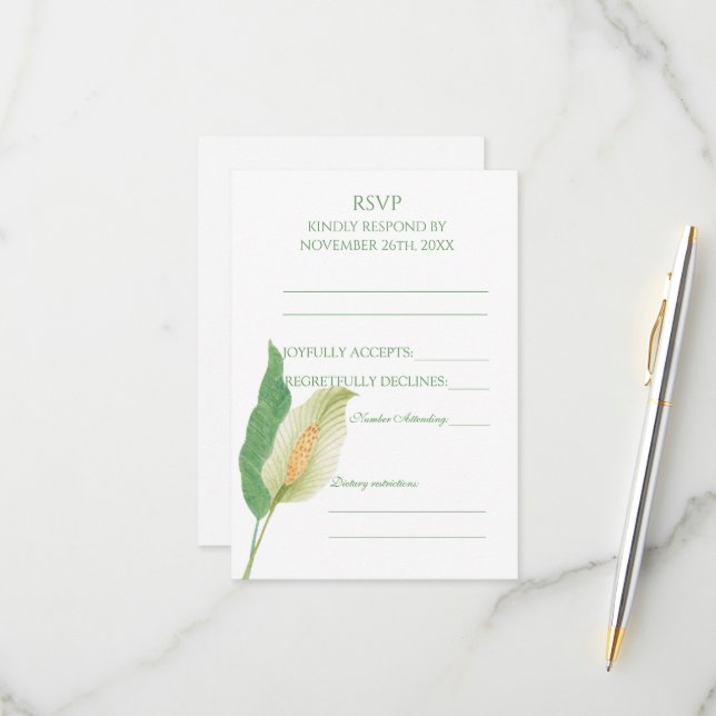 Acuarela lirio de la paz blanco RSVP boda (Anverso/Reverso In Situ)