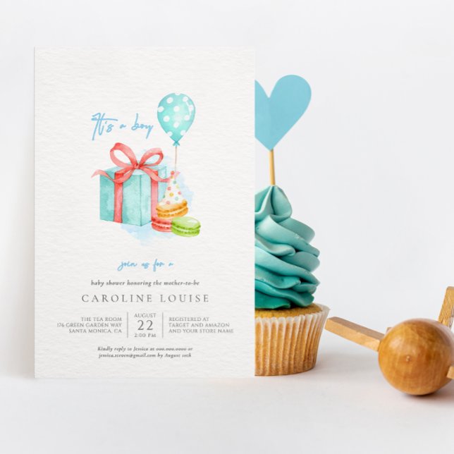 Acuarela Macarons Baby Boy Invitación a la ducha (Subido por el creador)