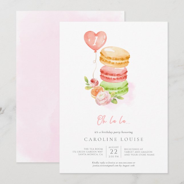 Acuarela Macaroons Invitación a la fiesta de cumpl (Anverso / Reverso)