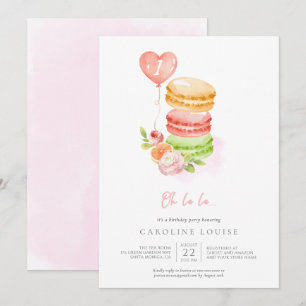 Acuarela Macaroons Invitación a la fiesta de cumpl
