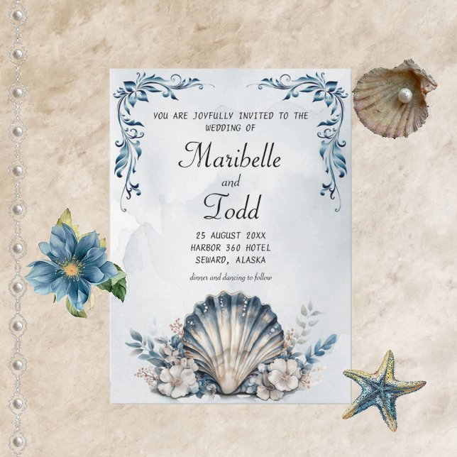 Acuarela Majestic Mia Beach Wedding Invitación (Subido por el creador)