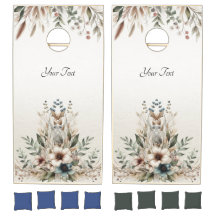 Acuarela Marfil Flores Azules Cornhole Set