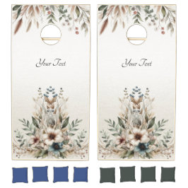 Acuarela Marfil Flores Azules Cornhole Set