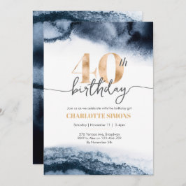 Acuarela marina y oro 40 cumpleaños invitación