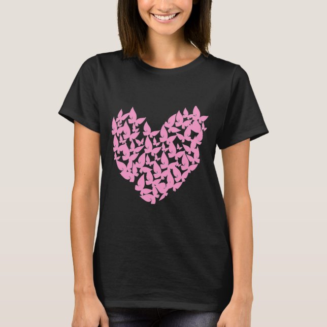 acuarela mariposa corazón rosa camiseta de amor (Anverso)