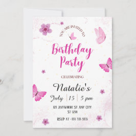 Acuarela mariposas Invitación a fiesta de cumpleañ