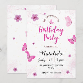 Acuarela mariposas Invitación a fiesta de cumpleañ