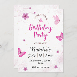Acuarela mariposas Invitación a fiesta de cumpleañ