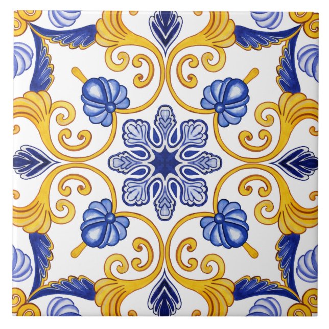 Acuarela mediterránea tradicional de Azulejo (Frente)