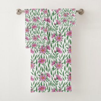 acuarela minimalista rosa, patrón floral verde