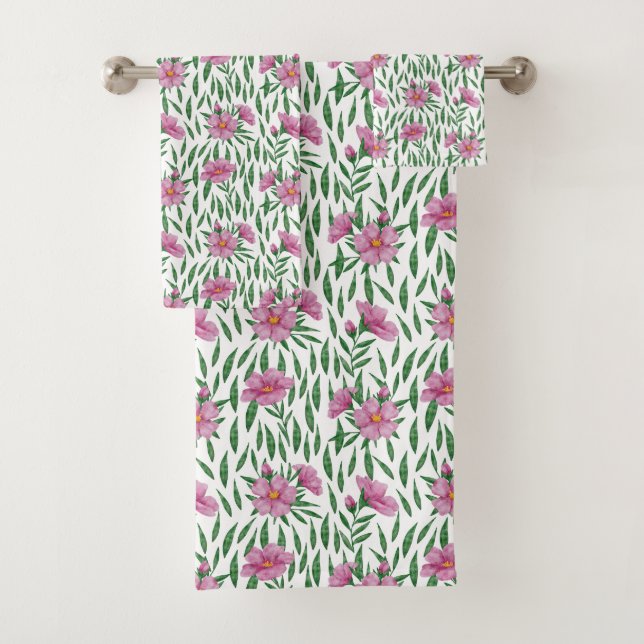 acuarela minimalista rosa, patrón floral verde (In situ)