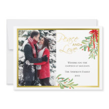 Acuarela Mistletoe y Oro | Tarjeta fotográfica de