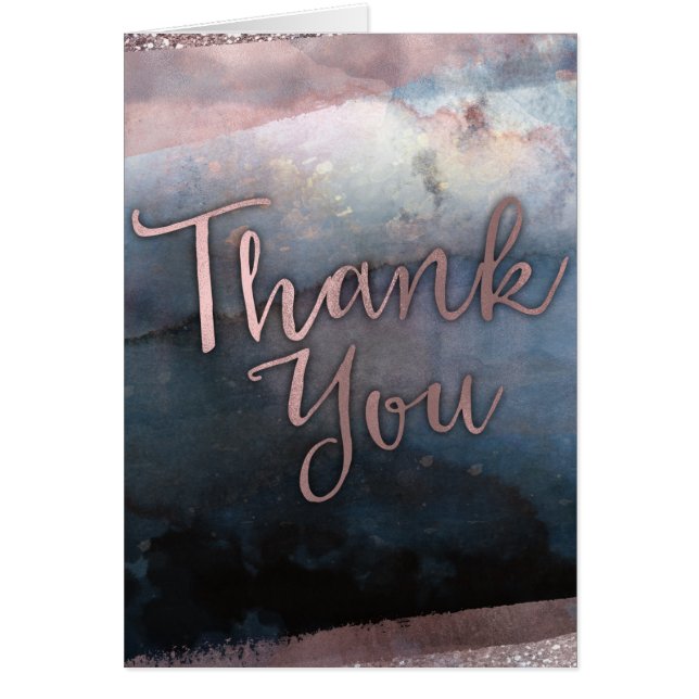 Acuarela moderna Azul y Rosa Oro Rosa Gracias (Frente)