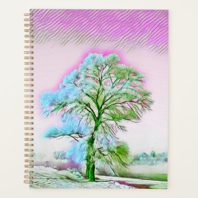 Acuarela moderna de cuaderno de árboles nevados de (Anverso)