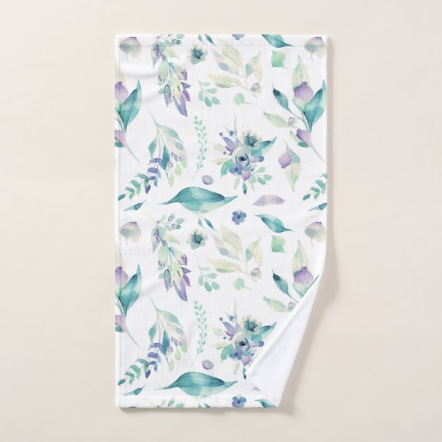 Acuarela moderna de la lavanda del verde de jade (Toalla de mano)