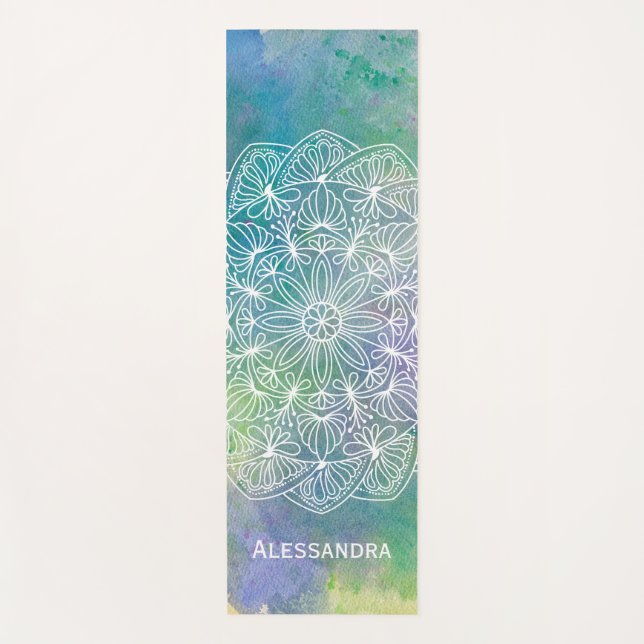 Acuarela moderna Mandala Yoga Mat personalizado (Anverso)