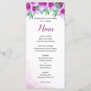 Acuarela moderna Morado Calla Lily Menú Boda