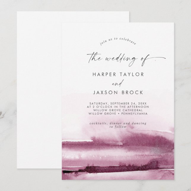 Acuarela moderna | Red El Boda De Invitación (Anverso / Reverso)