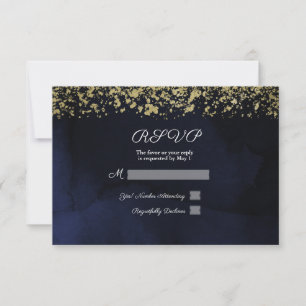 Acuarela moderna respuesta RSVP azul marino dorado