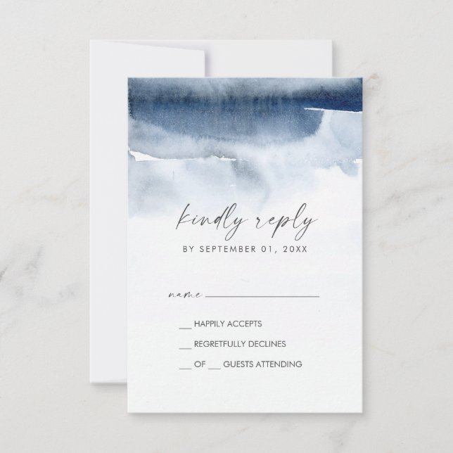 Acuarela moderna | Tarjeta RSVP simple azul (Anverso)