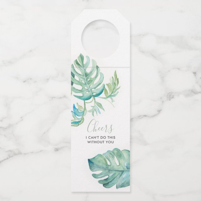 Acuarela Monstera deja etiqueta de vino (Anverso)