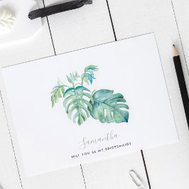 Acuarela Monstera deja tarjetas de dama de honor