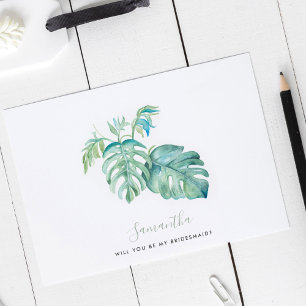 Acuarela Monstera deja tarjetas de dama de honor