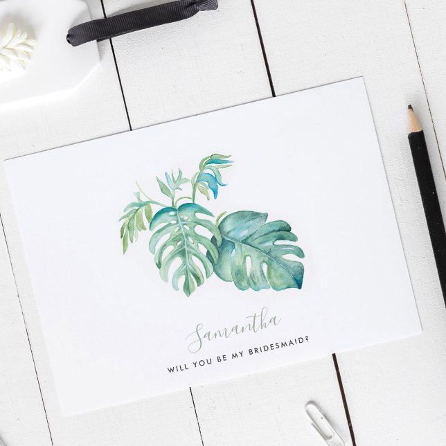 Acuarela Monstera deja tarjetas de dama de honor (Subido por el creador)