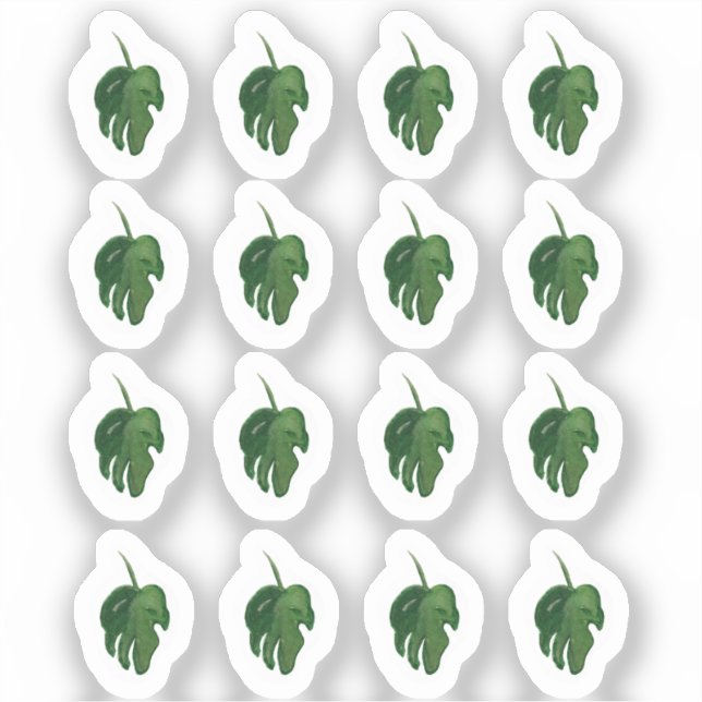 Acuarela Monstera Leaf Green Pegatina Set (Anverso)