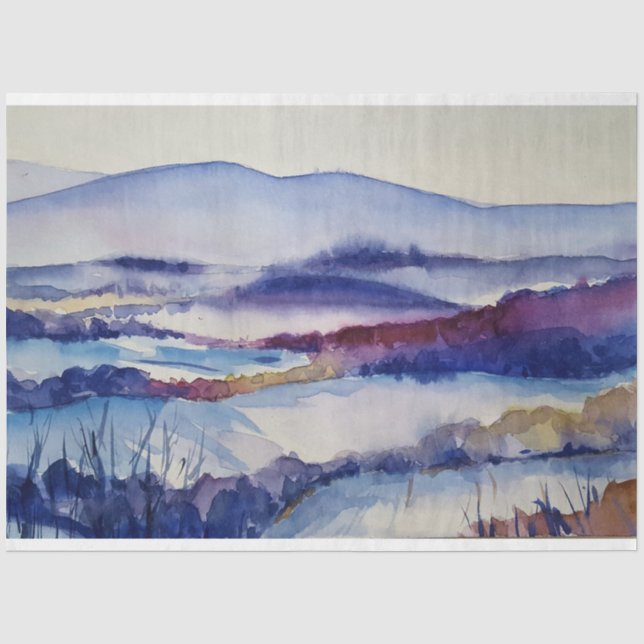 Acuarela Montañas de Invierno Papel de tejidos de  (Anverso)
